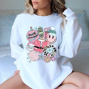 Smiley Ornament Christmas Sweatshirt, Gildan Retro Vintage Sweatshirt